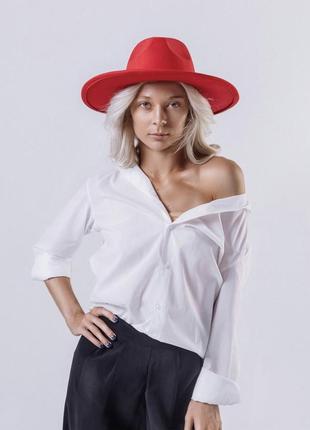 Шляпа федора унисекс с широкими полями 9,5 см ribbon красная