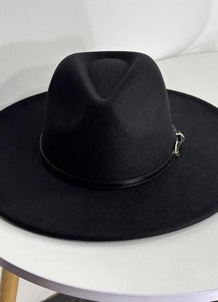 Шляпа федора с широкими полями 9,5 см и ремешком vogue черная3 фото