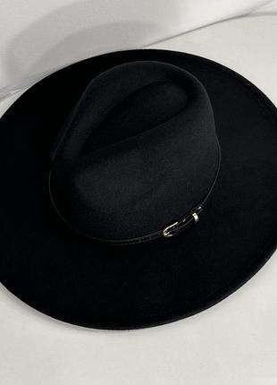 Шляпа федора с широкими полями 9,5 см и ремешком vogue черная4 фото