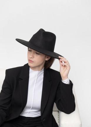 Шляпа федора унисекс с широкими полями 9,5 см original черная10 фото
