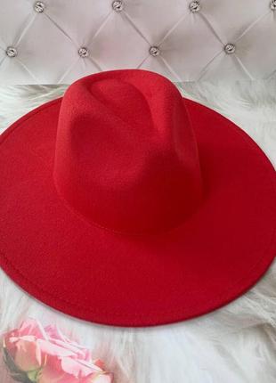 Шляпа федора унисекс с широкими полями 9,5 см original красная4 фото