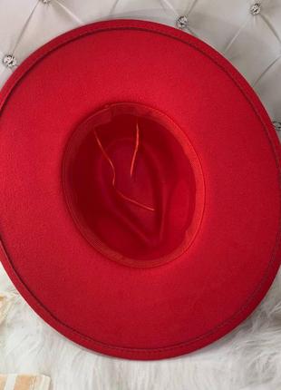 Шляпа федора унисекс с широкими полями 9,5 см original красная6 фото