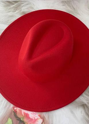 Шляпа федора унисекс с широкими полями 9,5 см original красная5 фото