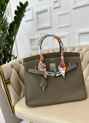 Женская сумка эрмес биркин 35 серебро мокко hermes  birkin