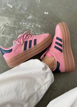 Адидас газель розовые замша adidas gazelle bold «pink/navy»