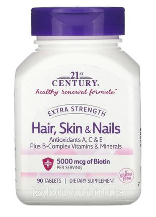 Комплекс витаминов для волос кожи ногтей hair skin nails 21st century 90 таблеток3 фото