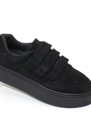 Жіночі комфортні замшеві кросівки на трьох липучках (22038)