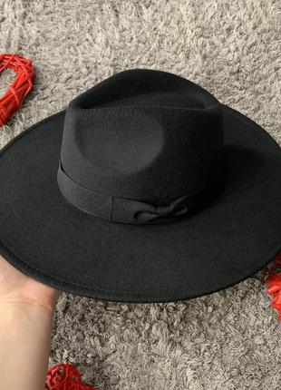 Шляпа федора унисекс с широкими полями 9,5 см ribbon черная3 фото