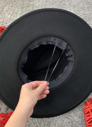 Шляпа федора унисекс с широкими полями 9,5 см ribbon черная6 фото