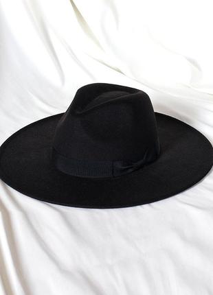 Шляпа федора унисекс с широкими полями 9,5 см ribbon черная1 фото