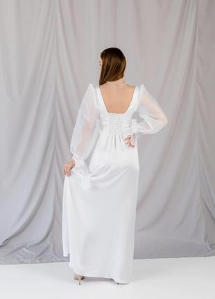 Довга сукня для розпису з рукавами з органзи весільна проста сукня2 фото