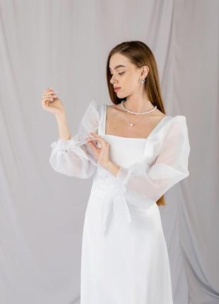 Довга сукня для розпису з рукавами з органзи весільна проста сукня