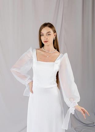 Довга сукня для розпису з рукавами з органзи весільна проста сукня