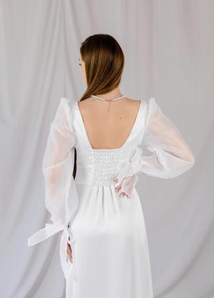 Довга сукня для розпису з рукавами з органзи весільна проста сукня