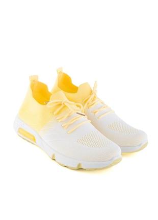 Женские бело-желтые кроссовки из текстиля3 фото