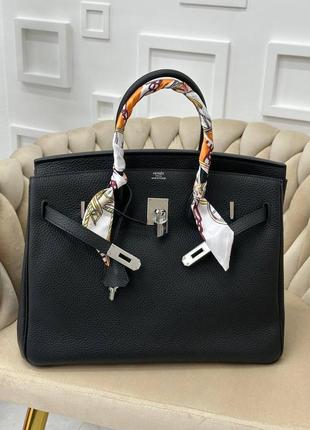 Сумка эрмес биркин 35 серебро черная hermes rojo birkin