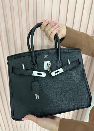 Женская сумка эрмес биркини 30 серебро черная hermes birkin