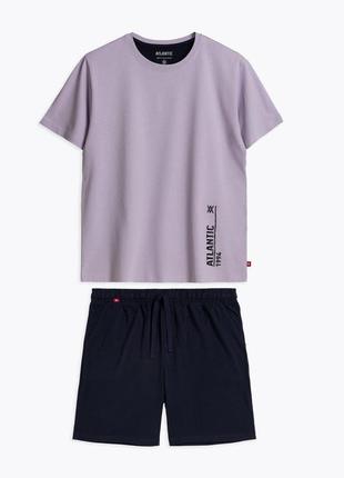 Пижама мужская футболка+шорты хлопок atlantic  nmp-365 фиолет/т.синяя