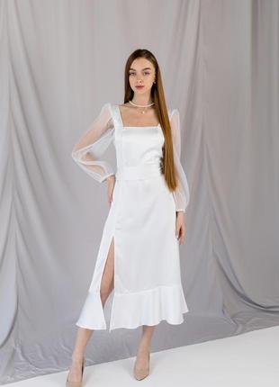 Сукня для розпису весільна міді з рукавами s
