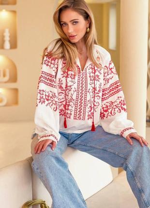 Колоритна блуза вишиванка, українська вишиванка, етно сорочка з вишивкою