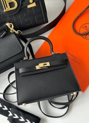 Женская сумка эрмес мини келли черная hermes rojo kelly
