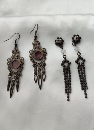 Вінтажні бронзові сережки в східному стилі, кристали з покриттям аврора бореаліс10 фото
