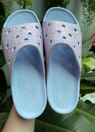 Крокс класік шльопанці платформа блакитні з блискітками crocs classic platform slide blue calcite4 фото