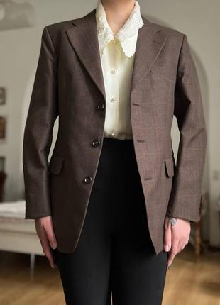 Невероятный винтажный пиджак жакет от dunn & co, британия шерсть вискоза коричневый полоска клетка