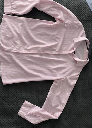 Розовая рубашка из воздушной ткани, в мелкую полоску1 фото