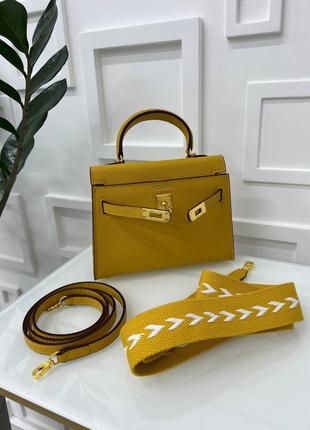 Женская сумка эрмес мини келли желтая hermes kelly3 фото