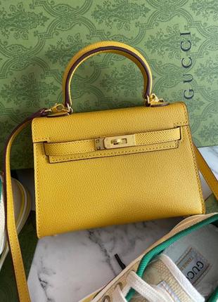 Женская сумка эрмес мини келли желтая hermes rojo kelly