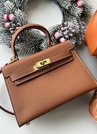 Женская сумка эрмес мини келли корич hermes kelly