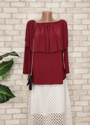 Фирменная boohoo стильная блуза с воланом в темно цвете марсала\марсала, размер 2-3хл