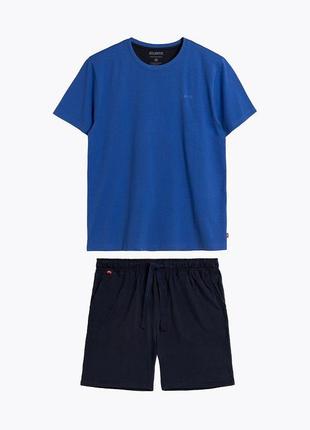 Пижама мужская футболка+шорты хлопок atlantic  nmp-370 голубая/синяя1 фото