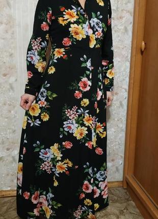 Длинное платье из вискозы в цветочный принт2 фото