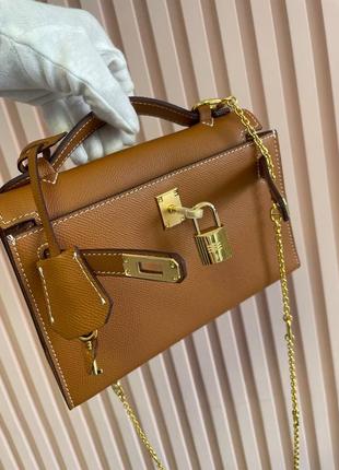 Женская сумка эрмес сумка келли мини с цепочкой коричневая hermes kelly