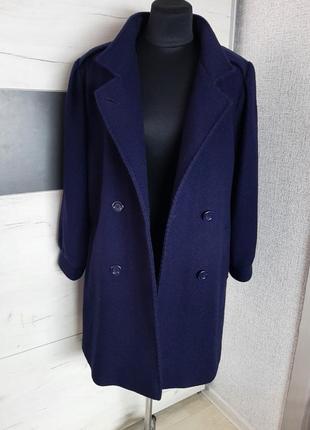 Шикарное шерстяное пальто balard размер 44 темно синее10 фото