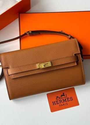 Женский клатч эрмес келли коричневый hermes kelly