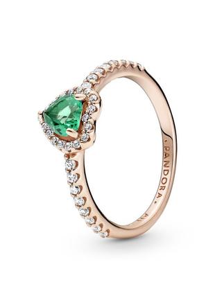 Оригинал пандора оригинальное серебряное кольцо 188421c03 серебро с камнями сердце зеленое камень камни сердца розовое золото с биркой новый9 фото