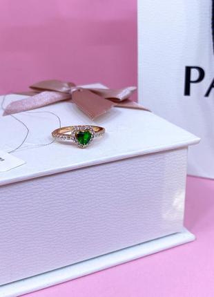 Оригинал пандора оригинальное серебряное кольцо 188421c03 серебро с камнями сердце зеленое камень камни сердца розовое золото с биркой новый7 фото
