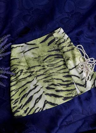 Тигр ☘🐅 трапеция юбка короткая с разрезом яркая тигровая принт хищник трикотажная5 фото