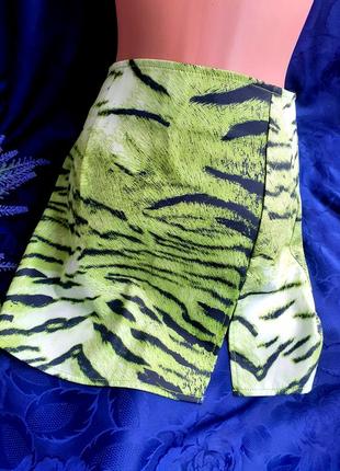 Тигр ☘🐅 трапеция юбка короткая с разрезом яркая тигровая принт хищник трикотажная7 фото