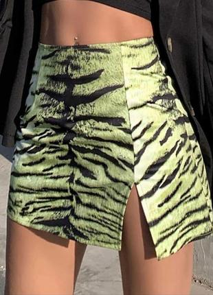 Тигр ☘🐅 трапеция юбка короткая с разрезом яркая тигровая принт хищник трикотажная4 фото