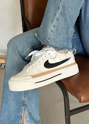 Nike court legacy lift white beige женские кроссовки найк корт кожа