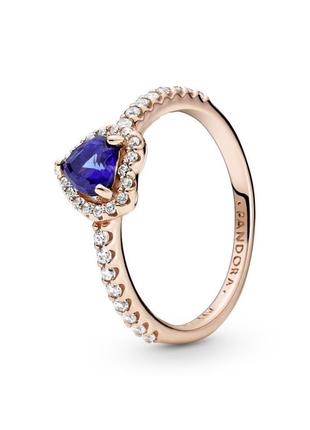 Оригинал пандора оригинальное серебряное кольцо 188421c01 серебро с камнями сердце синий камень камни сердца розовое золото с биркой новый8 фото