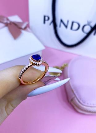 Оригинал пандора оригинальное серебряное кольцо 188421c01 серебро с камнями сердце синий камень камни сердца розовое золото с биркой новый5 фото