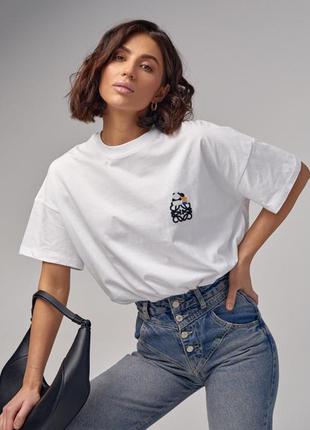 Стильная женская футболка белого цвета, трендовая футболка loewe с вышивкой