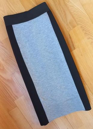 Стильная юбка карандаш с серой вставкой юбка миди юбочка с высокой посадкой