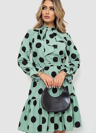 Красивое платье с принтом горох приталенное с бантом рукава клеш