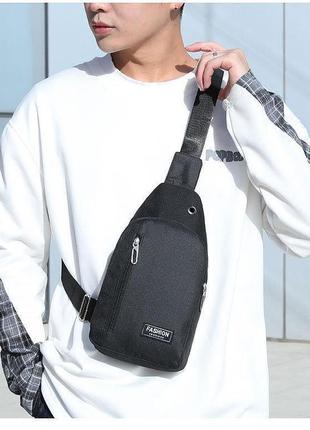 Сумка - слинг fashion черная, нагрудная мужская спортивная сумка через плечо1 фото